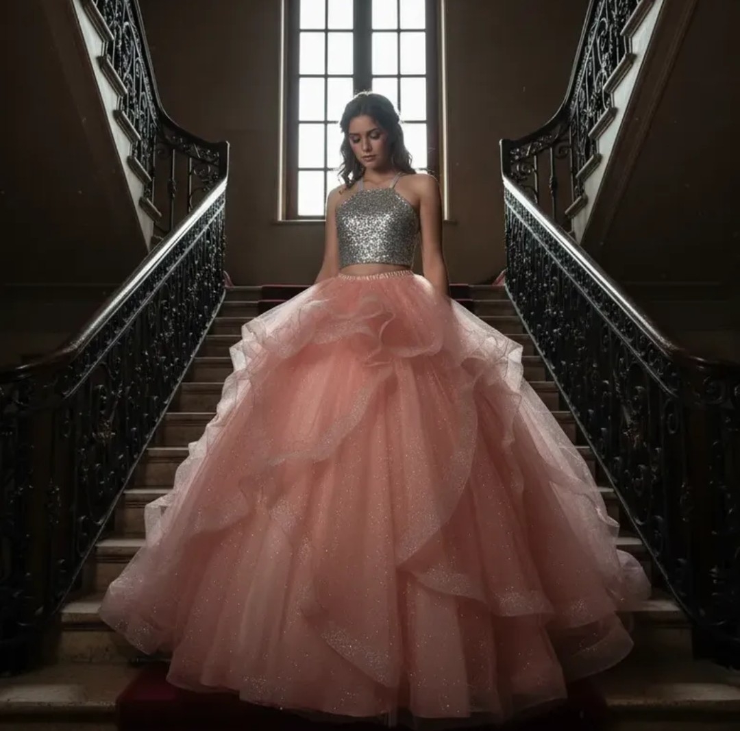 Vestido 15 Años Plata y Salmon - Imagen 2