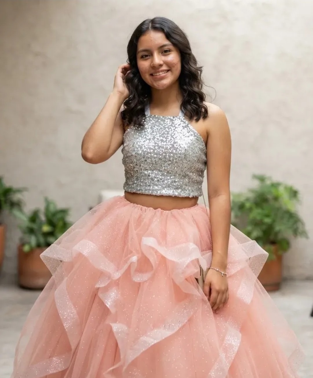 Vestido 15 Años Plata y Salmon - Imagen 3