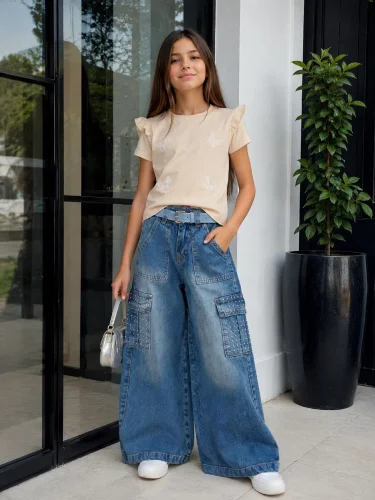 Wide Leg Cargo Biky para Niña
