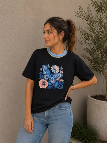 Remera Dama Estampada Cuello Multicolor