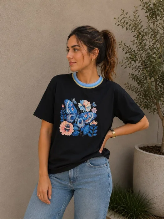 Remera Dama Estampada Cuello Multicolor