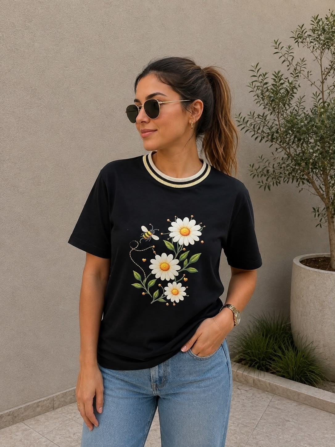 Remera Dama Estampada Cuello Multicolor - Imagen 3