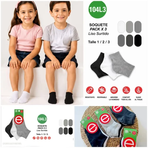 (art:104l.3)elemento Tripack,soquetes Niñ@s Lisas