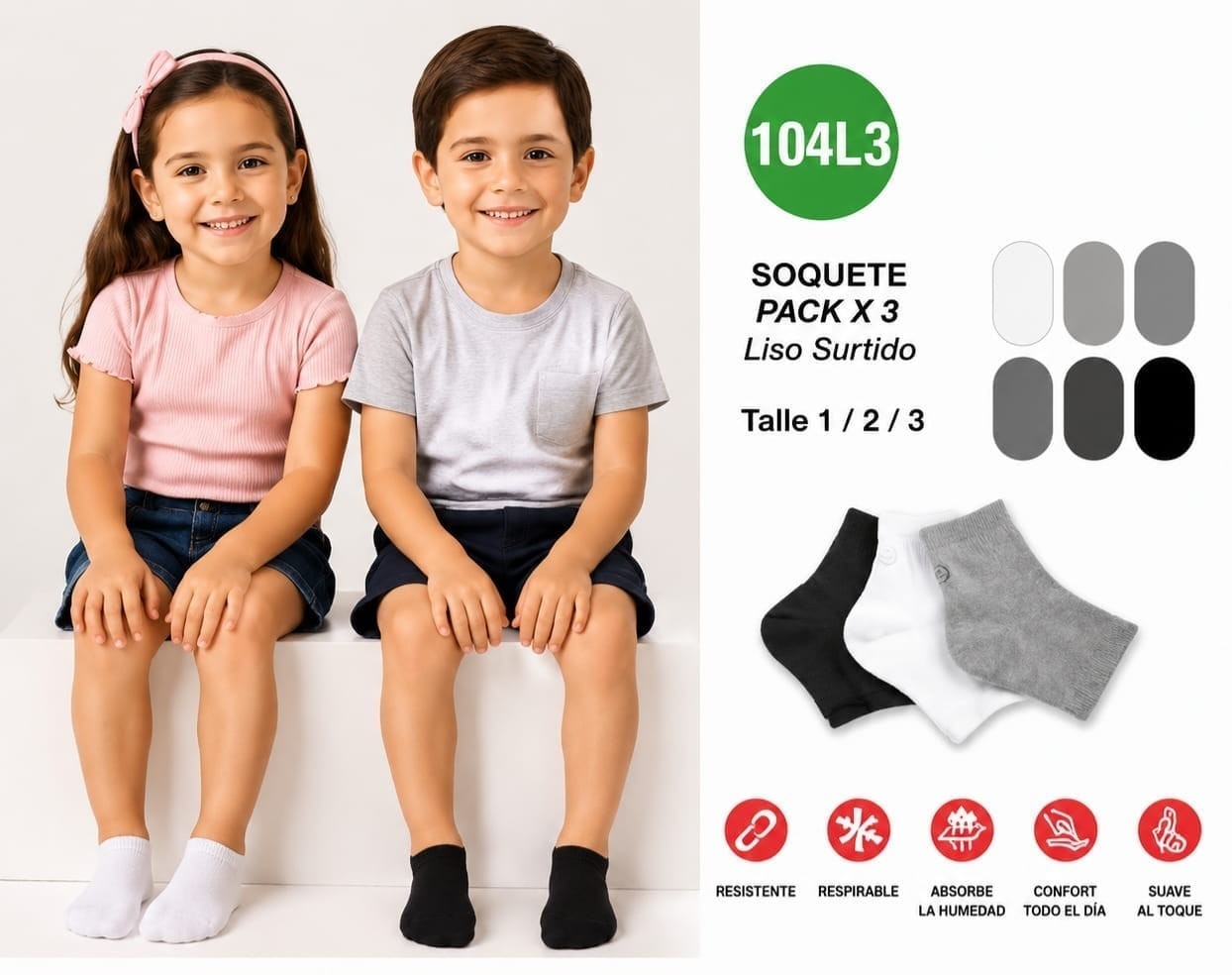 (art:104l.3)elemento Tripack,soquetes Niñ@s Lisas - Imagen 4