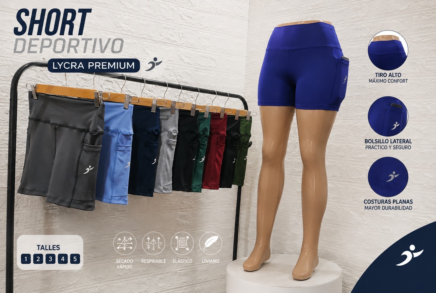 Short Deportivo Costura Bordado - Imagen 2