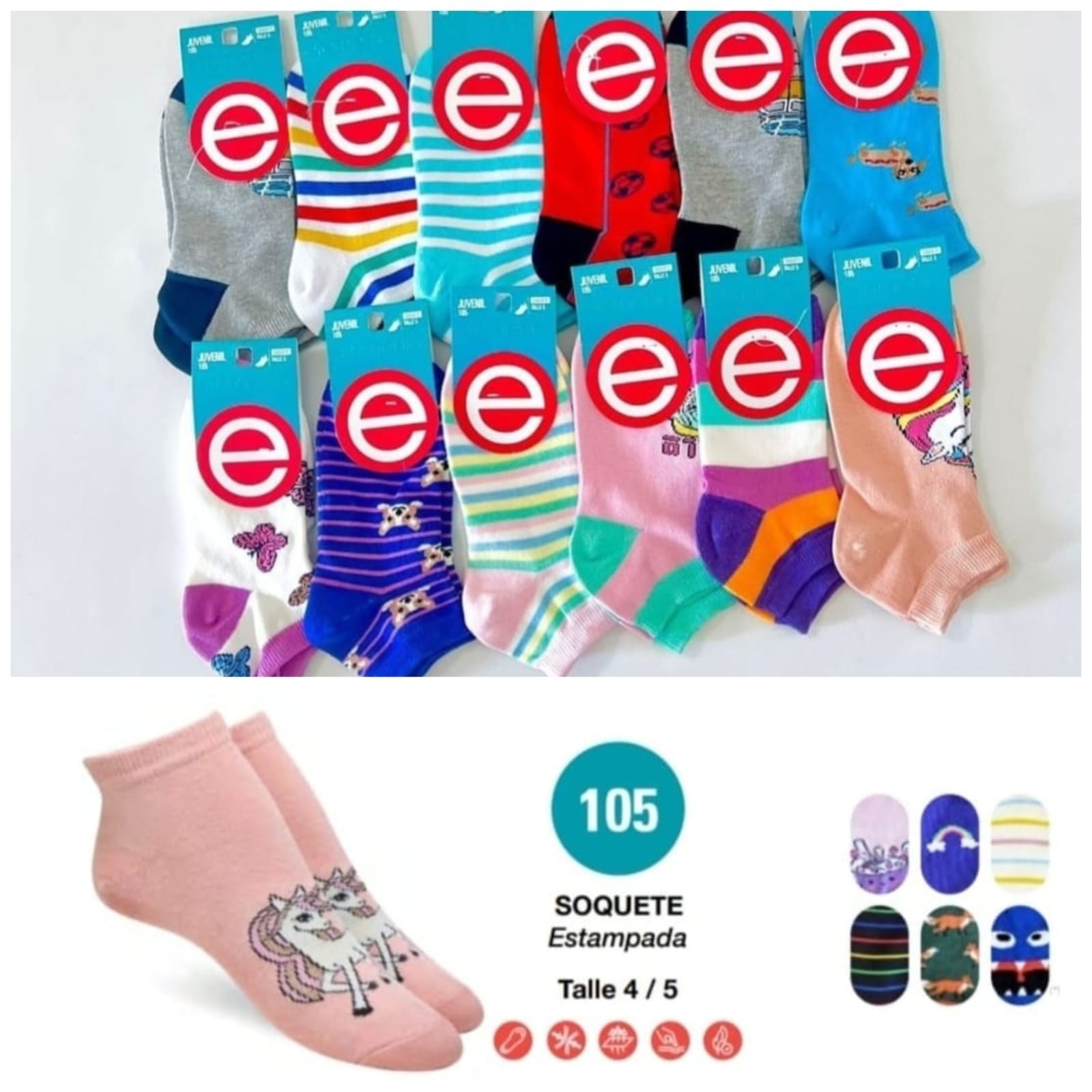 (art:105)elemento Soquete Juvenil Unisex Estampado - Imagen 4