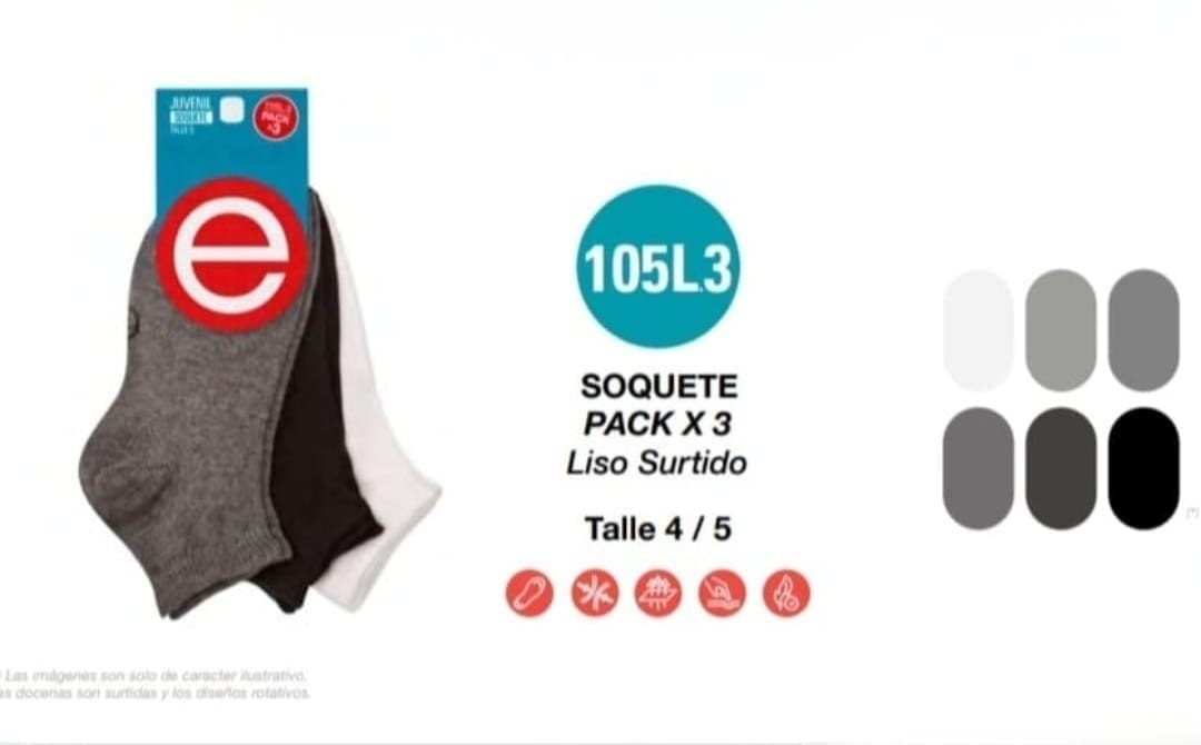(art:105l.3)elemento Medias Soquete Tripack X3 Unisex Lisas - Imagen 4