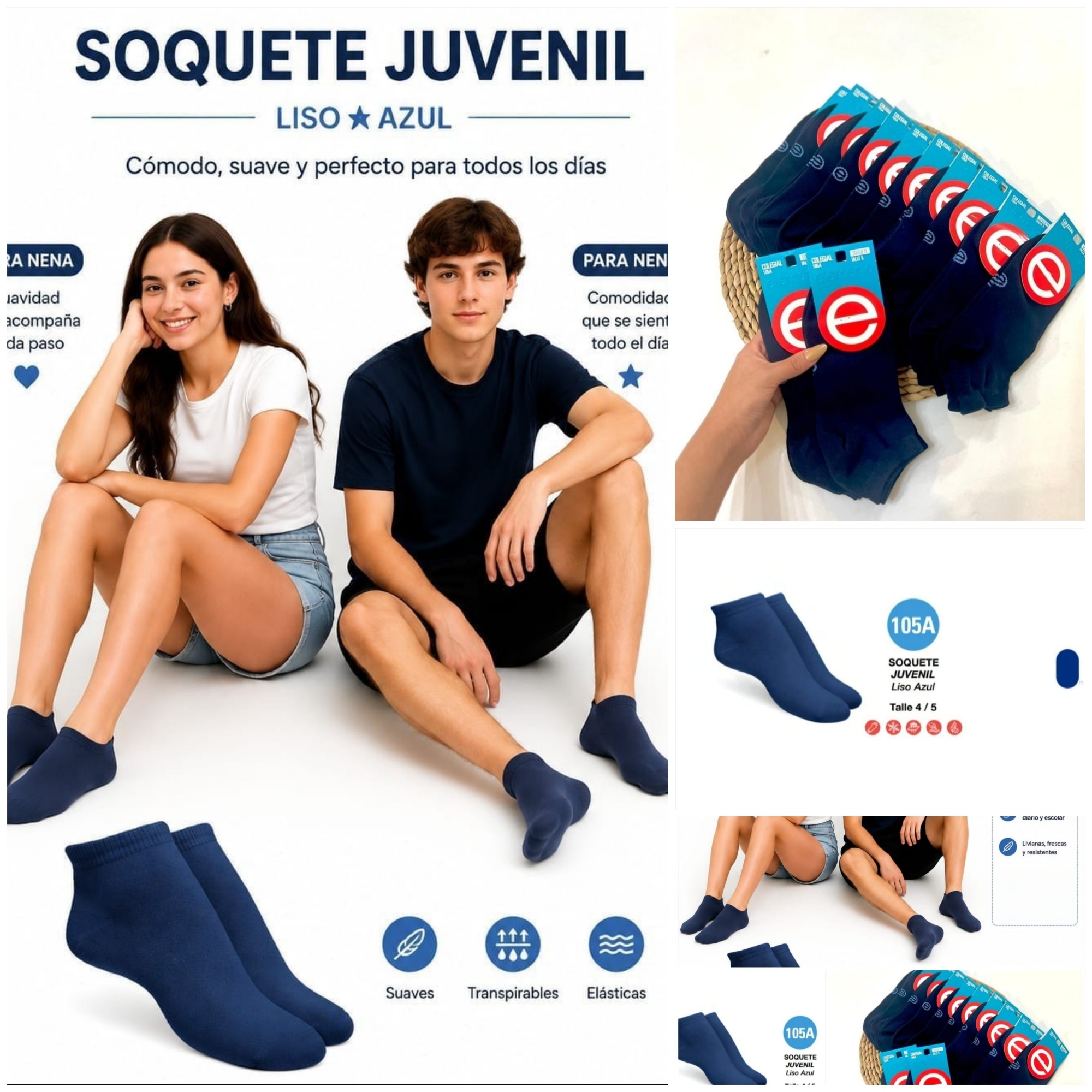 (art:105a)elemento Media Colegial Soquete Juvenil Unisex - Imagen 5