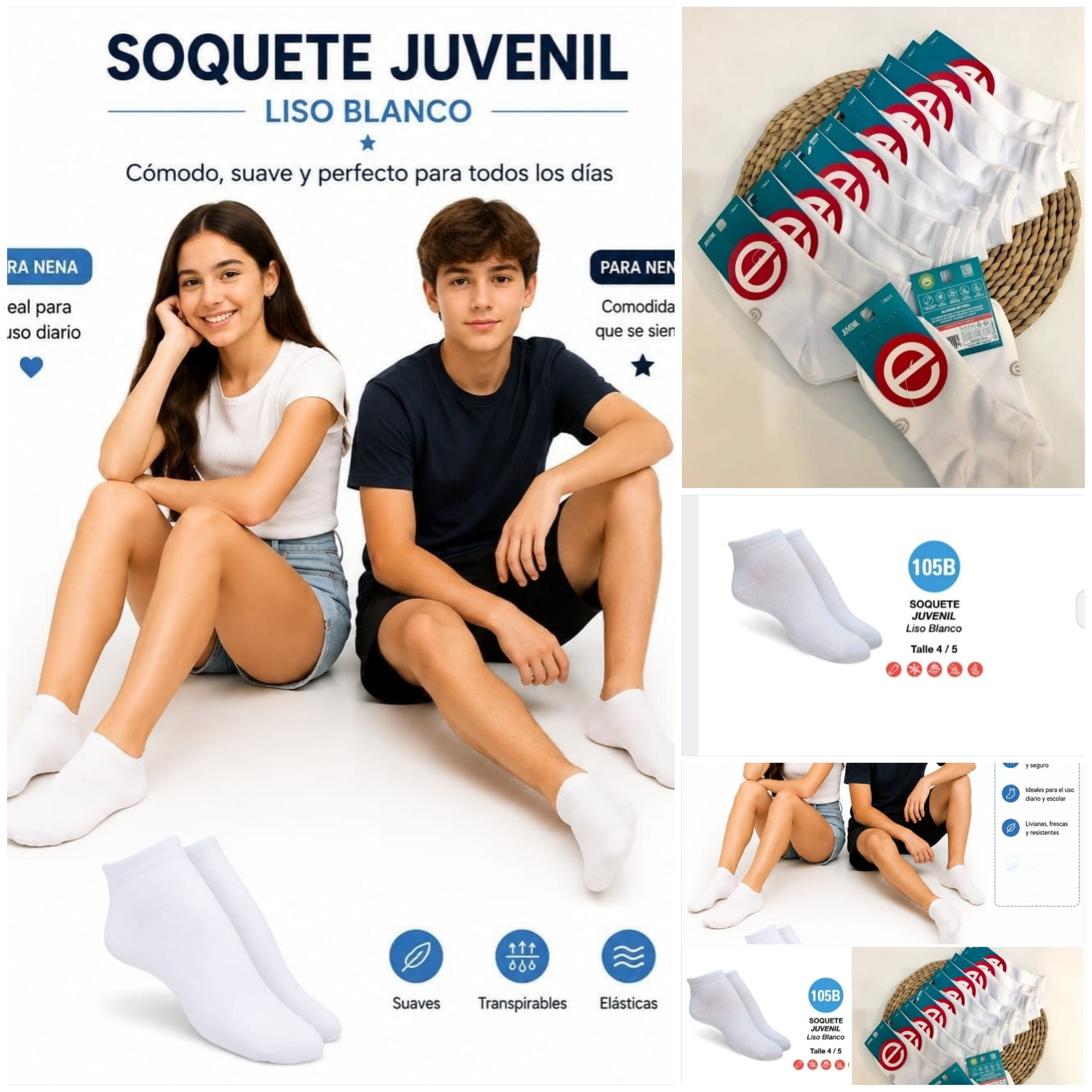 (art:105b)elemento Media Colegial Soquete Juvenil Unisex - Imagen 5