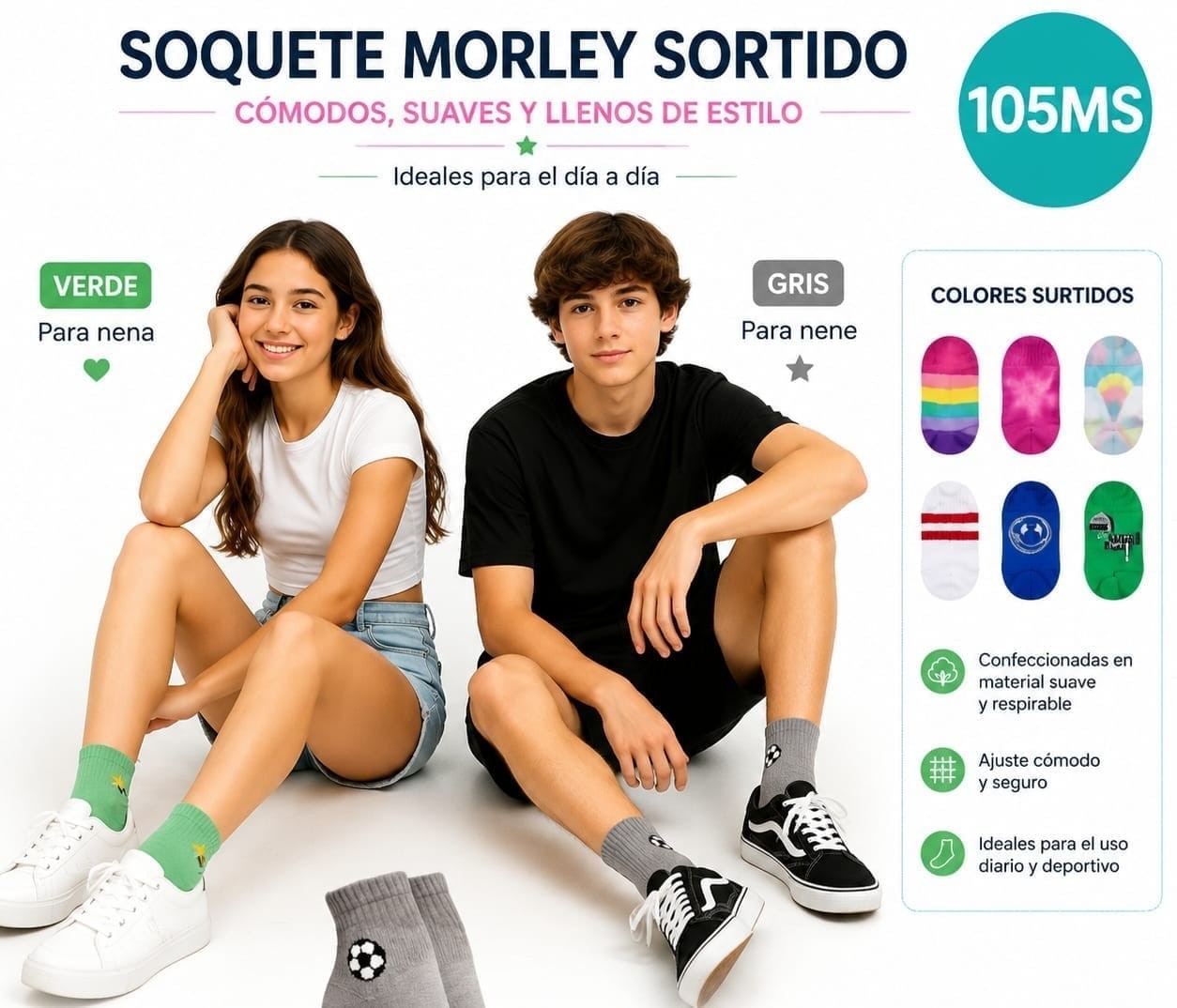 (art:105ms)elemento Media Juvenil Soquete Alto Unisex - Imagen 2
