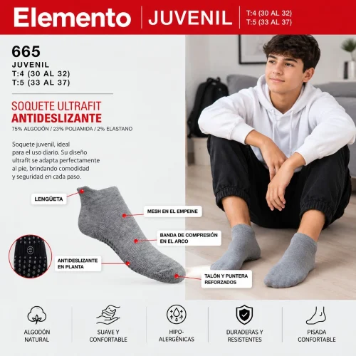 (art:665)juvenil Antideslizante T4-5 Soquete Lisas Elemento