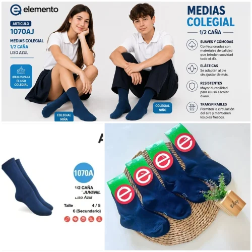 (art:1070aj) Elemento Media Juvenil Colegial 1/2 Caña Unisex Lisas