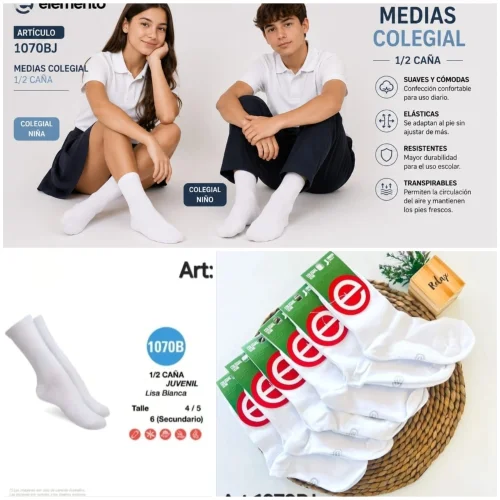 (art:1070bj) Elemento Media Juvenil Colegial 1/2 Caña Unisex Lisas