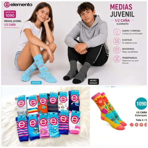 (art:1090) Elemento Media Juvenil 1/2 Caña Unisex Estampada