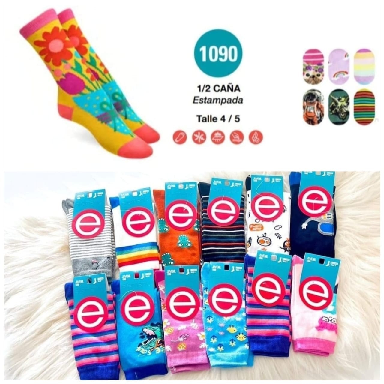 (art:1090) Elemento Media Juvenil 1/2 Caña Unisex Estampada - Imagen 3