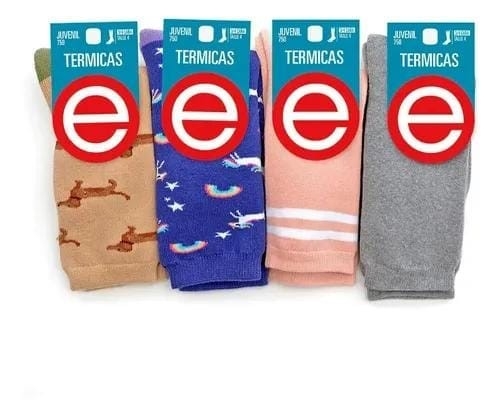 (art:750) Elemento Medias Termica Juvenil  3/4 de Caña Unisex Estampadas - Imagen 2