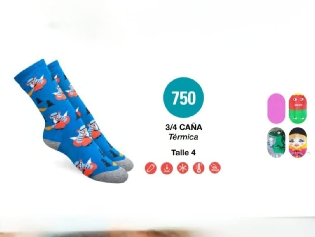 (art:750) Elemento Medias Termica Juvenil  3/4 de Caña Unisex Estampadas - Imagen 3