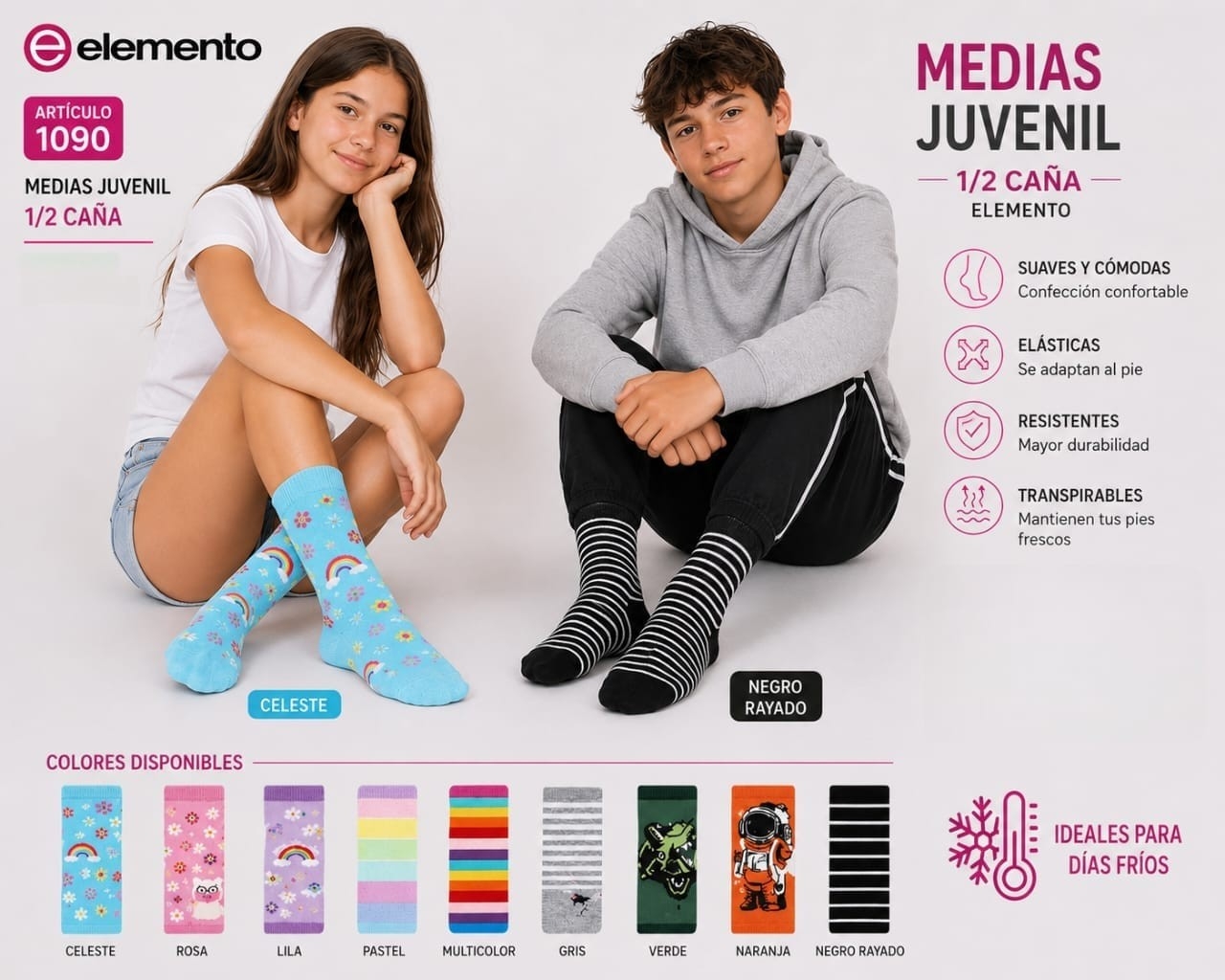 (art:750) Elemento Medias Termica Juvenil  3/4 de Caña Unisex Estampadas - Imagen 7