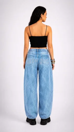 Jean Baggy Strass Regulador Dama Pantalón Ancho Denim Mujer 2000's Ajustable Brillos