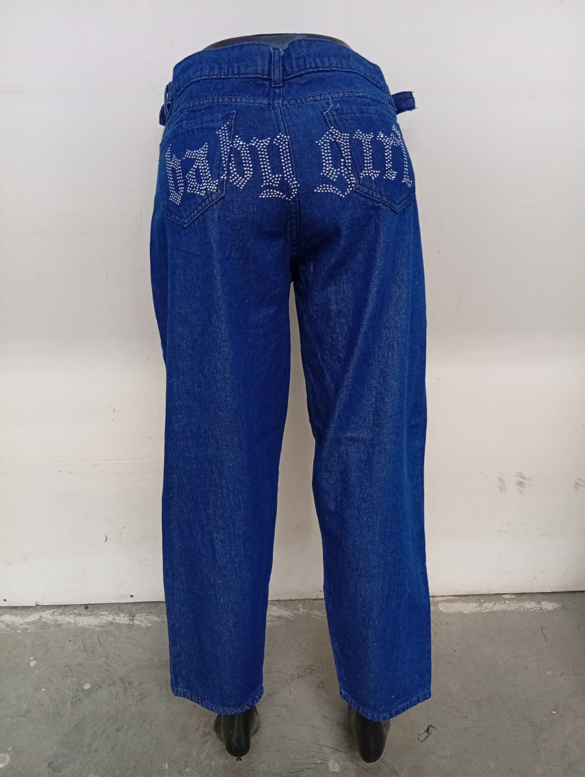 Jean Baggy Strass Regulador Dama Pantalón Ancho Denim Mujer 2000's Ajustable Brillos - Imagen 3