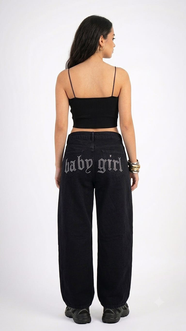 Jean Baggy Strass Regulador Dama Pantalón Ancho Denim Mujer 2000's Ajustable Brillos - Imagen 6