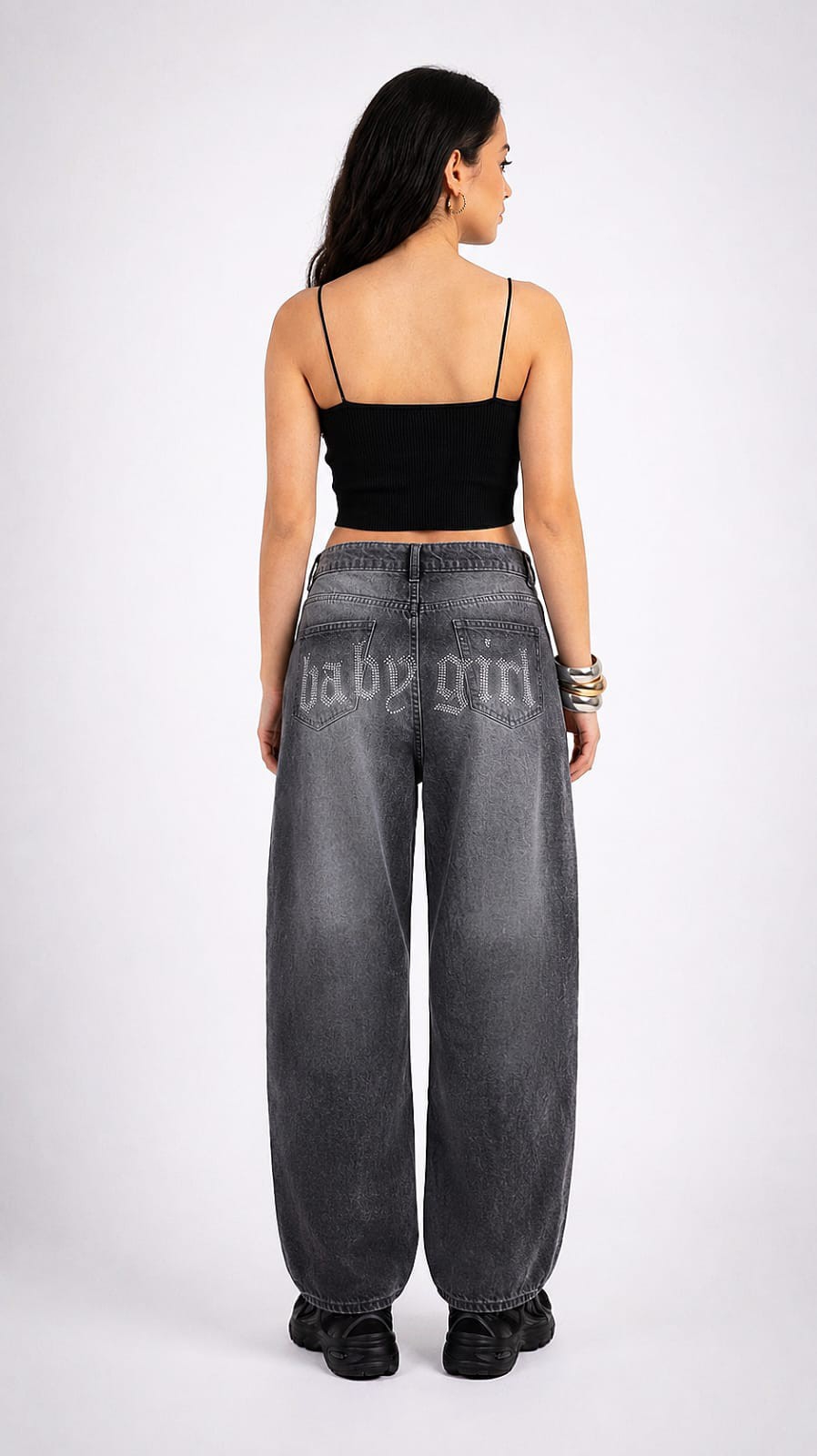 Jean Baggy Strass Regulador Dama Pantalón Ancho Denim Mujer 2000's Ajustable Brillos - Imagen 9