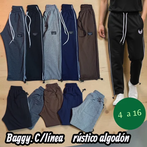 Pantalón Baggy con Línea  Rústico de Algodón
