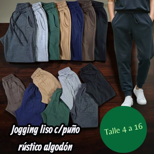 Jogging Liso con Puño  Rústico de Algodón