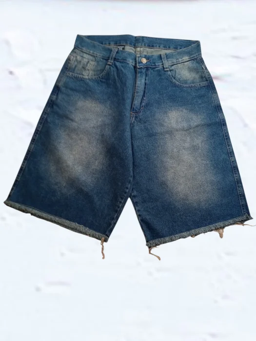 Bermuda Baggy Azul Matizado Nevado con Fleco