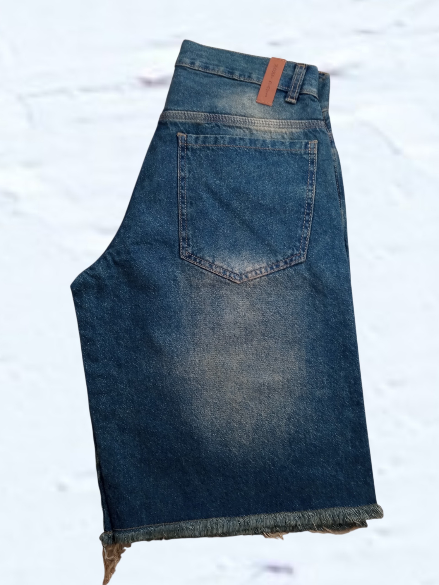 Bermuda Baggy Azul Matizado Nevado con Fleco - Imagen 2