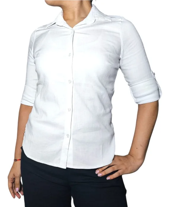 Camisa de Lino Manga Larga Elastizada
