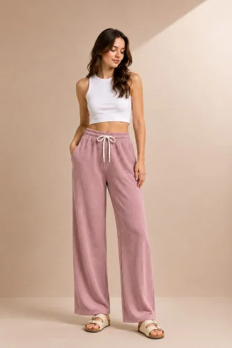 Pantalon Tela Elastizada Acanalada Importado