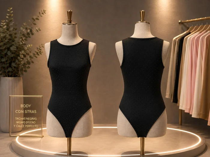Body Microfibra Cuello Americano con Strass