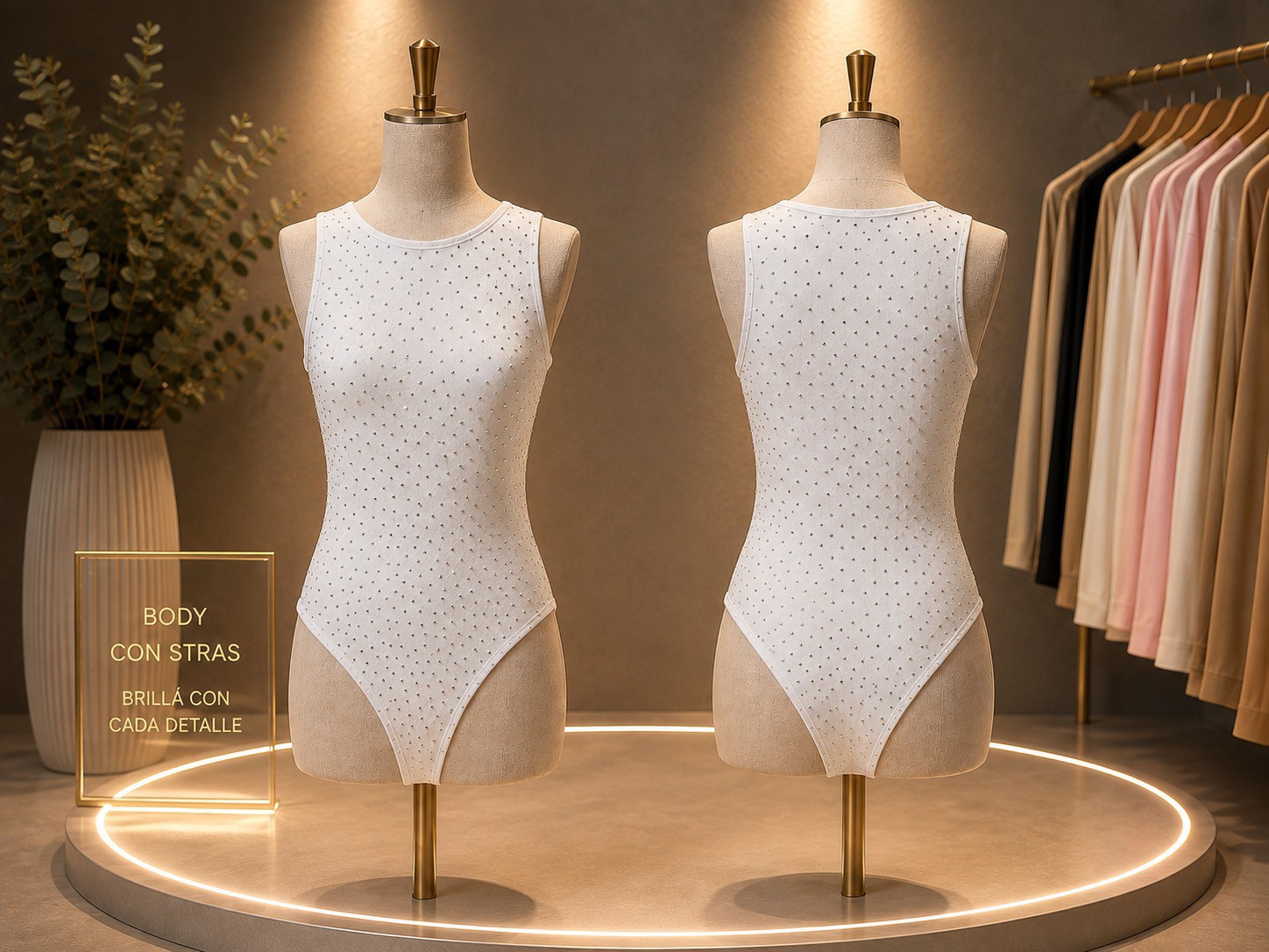 Body Microfibra Cuello Americano con Strass - Imagen 3