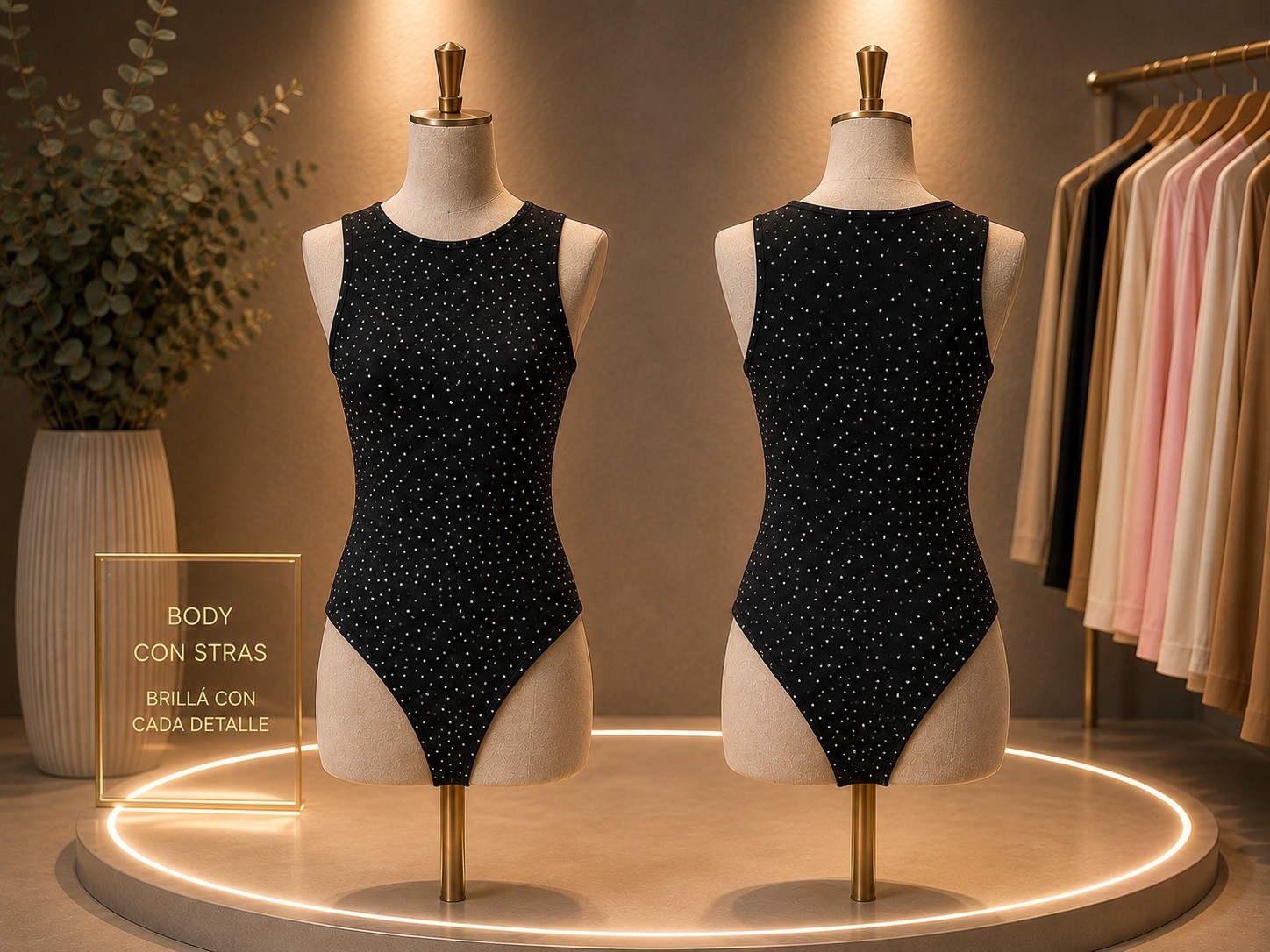 Body Microfibra Cuello Americano con Strass - Imagen 4