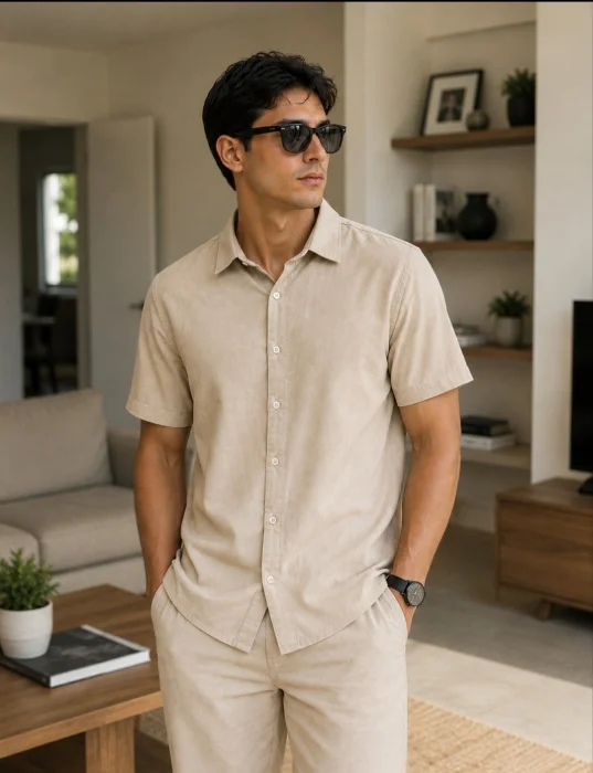 Camisa Lino Importada Manga Corta