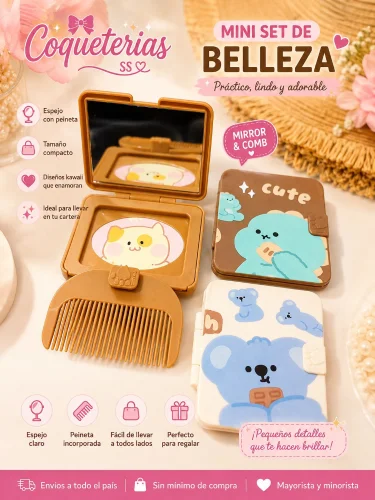 Mini Set Espejo Peine Estuche