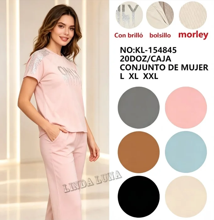 Conjunto de 2 Piezas , Remera Stras y Pantalon