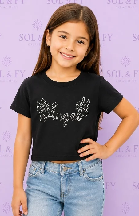 Remeras Puperas para Niña con Stras  Algodón Peinado Calidad Premium