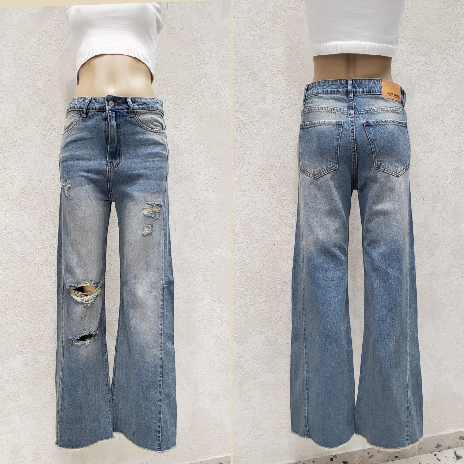 Baggy  Matizado Oxido  con Roturas con Recorte Lateral Denim Rigido Premium - Imagen 3