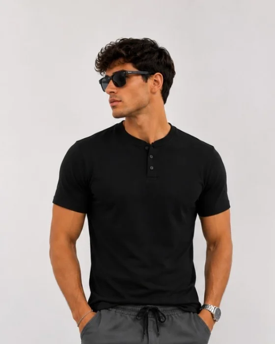 Remera Botón Algodón Peinado