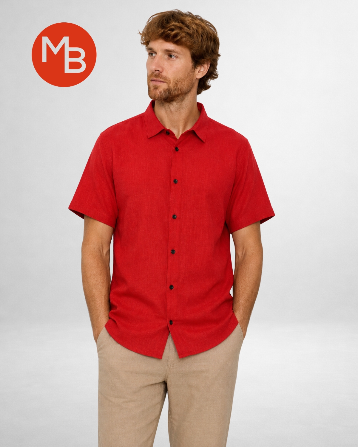 Nuevas Camisas de Lino Manga Corta Cuello Italiano - 4.jpg