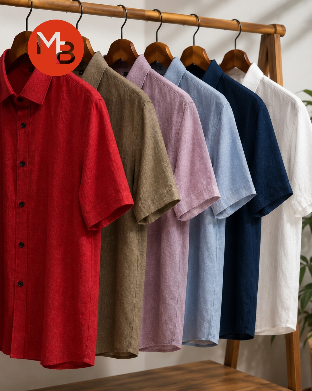 Nuevas Camisas de Lino Manga Corta Cuello Italiano - 7.jpg