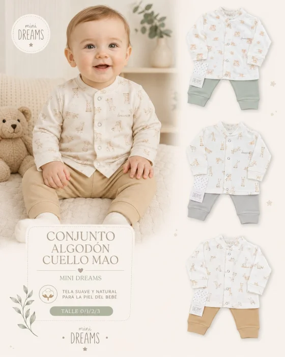 Conjunto  Algodon Cuello Mao  Mini Dreams