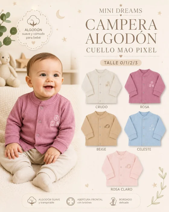 Campera Algodón Cuello Mao Pixel
mini Dreams