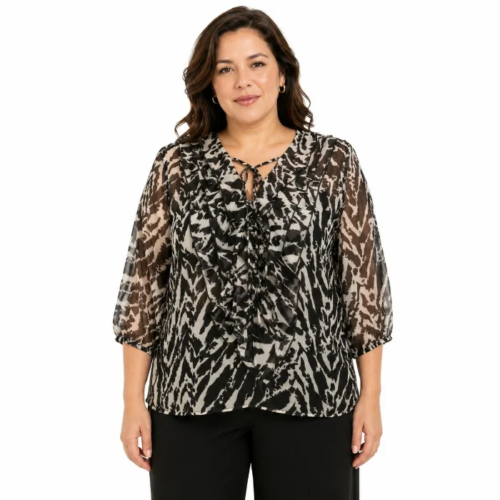 Blusa de Gasa Animal Print con Volados
