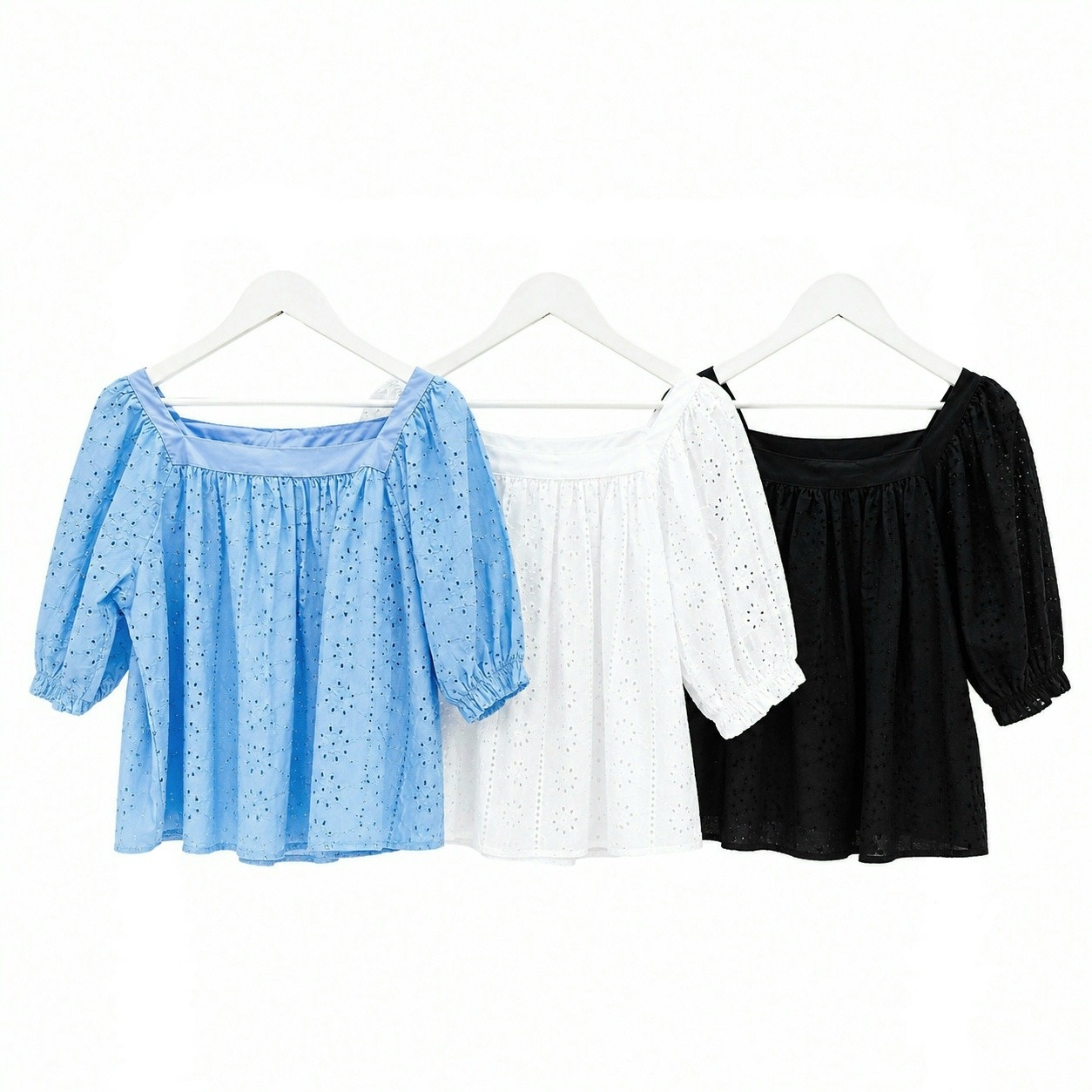 Blusa de Poplin Cuadrado con Broderie - Imagen 2