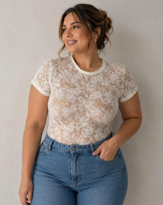 Body Encaje Manga Corta Curvy