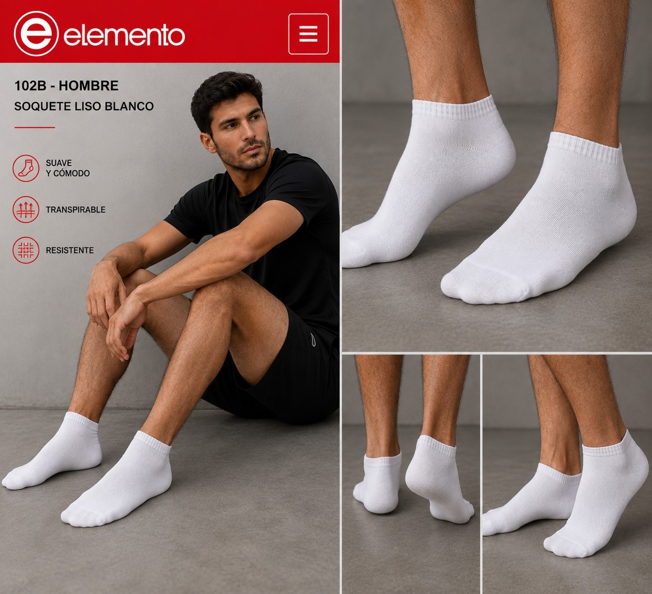 (art:102b) Element, Soquete Blanco Liso Hombre - Imagen 1