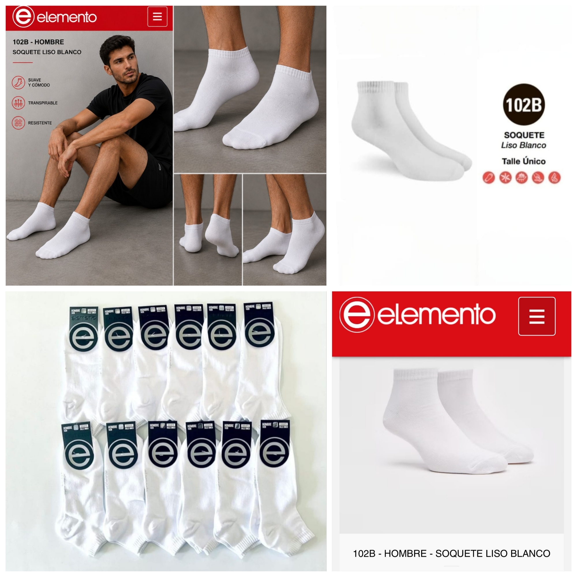 (art:102b) Element, Soquete Blanco Liso Hombre - Imagen 3